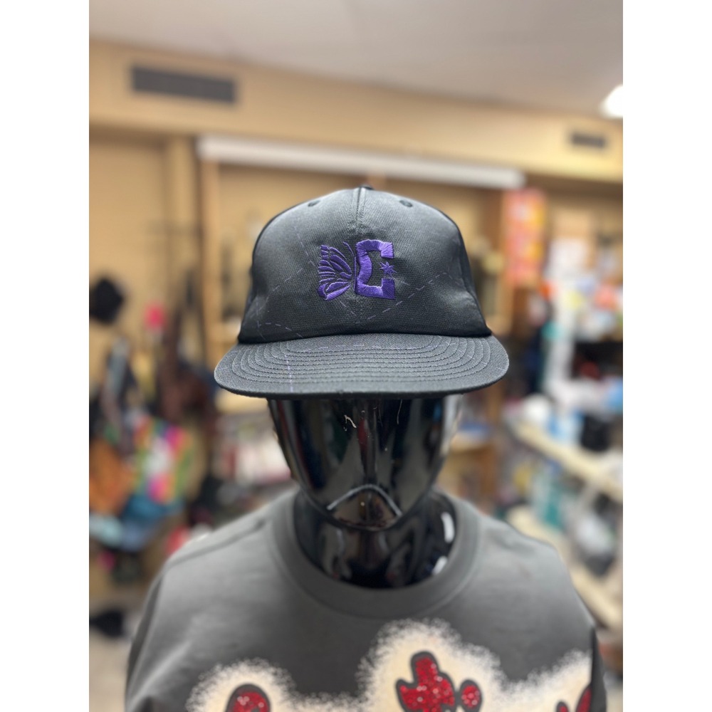 Needles Papillon Logo Bird Shooter Hat‎ NWT Black Purple Embroidery Size M MR611